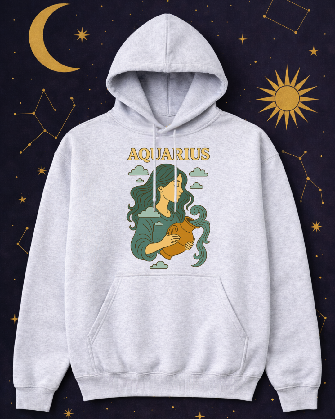 Aquarius Zodiac Hoodie – Vintage Astrology Sweatshirt – Celestial Horoscope Hoodie – Unisex Gildan 18500 Aquarius Gift