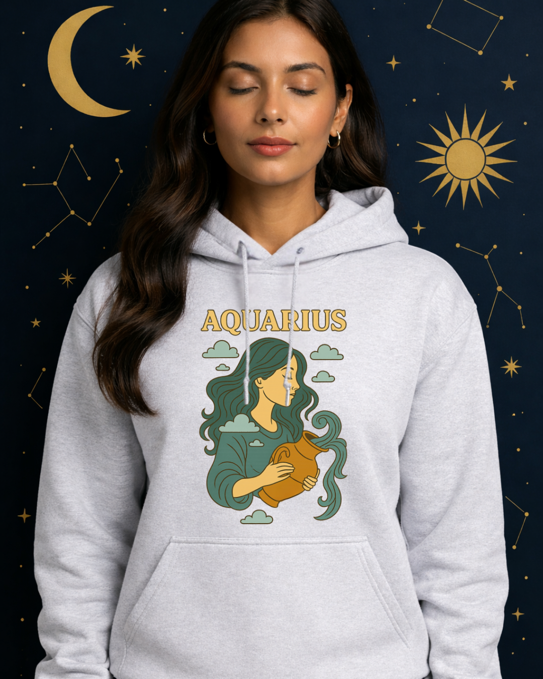 Aquarius Zodiac Hoodie – Vintage Astrology Sweatshirt – Celestial Horoscope Hoodie – Unisex Gildan 18500 Aquarius Gift