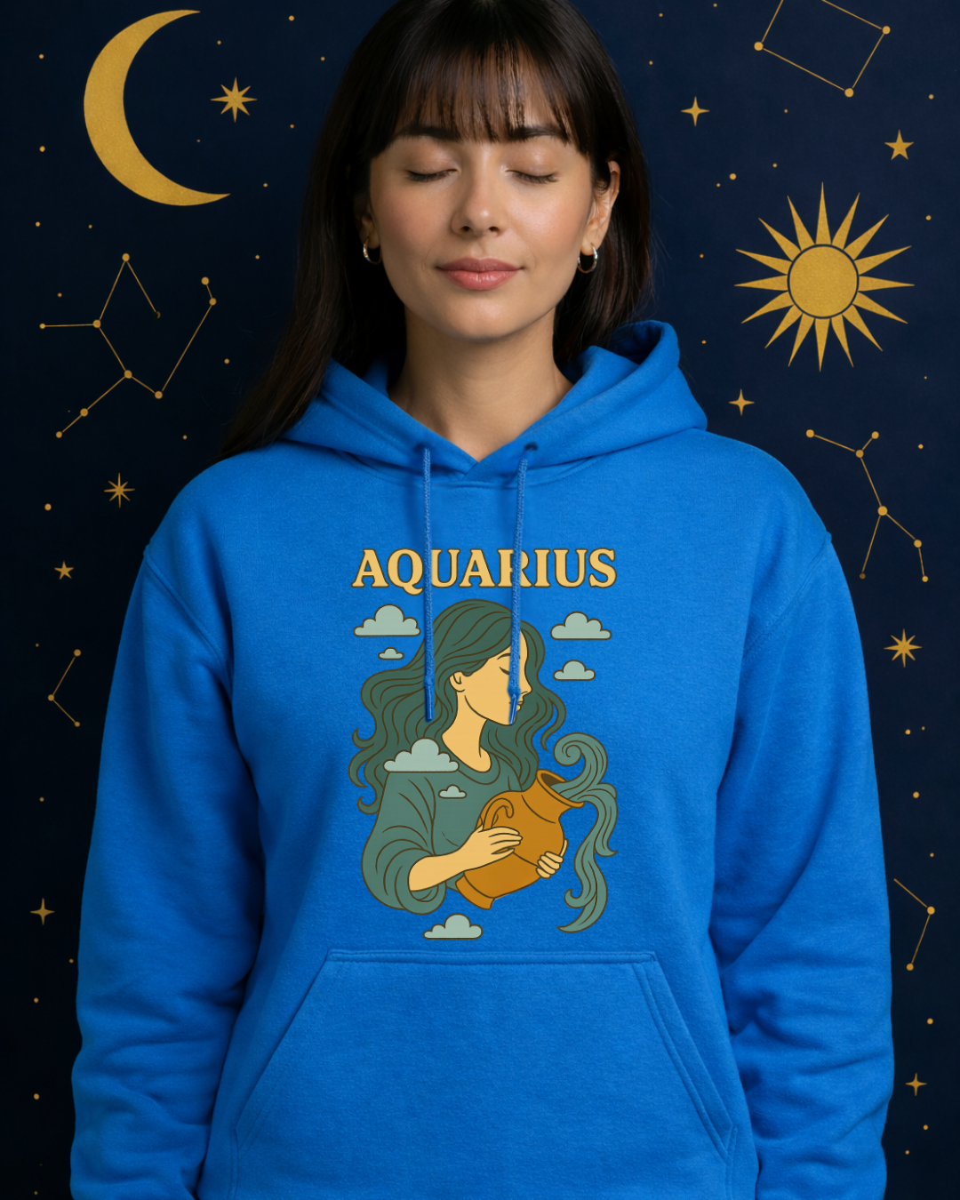 Aquarius Zodiac Hoodie – Vintage Astrology Sweatshirt – Celestial Horoscope Hoodie – Unisex Gildan 18500 Aquarius Gift