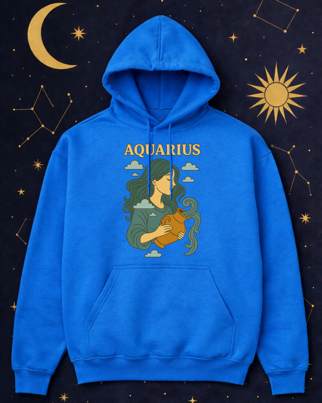 Aquarius Zodiac Hoodie – Vintage Astrology Sweatshirt – Celestial Horoscope Hoodie – Unisex Gildan 18500 Aquarius Gift