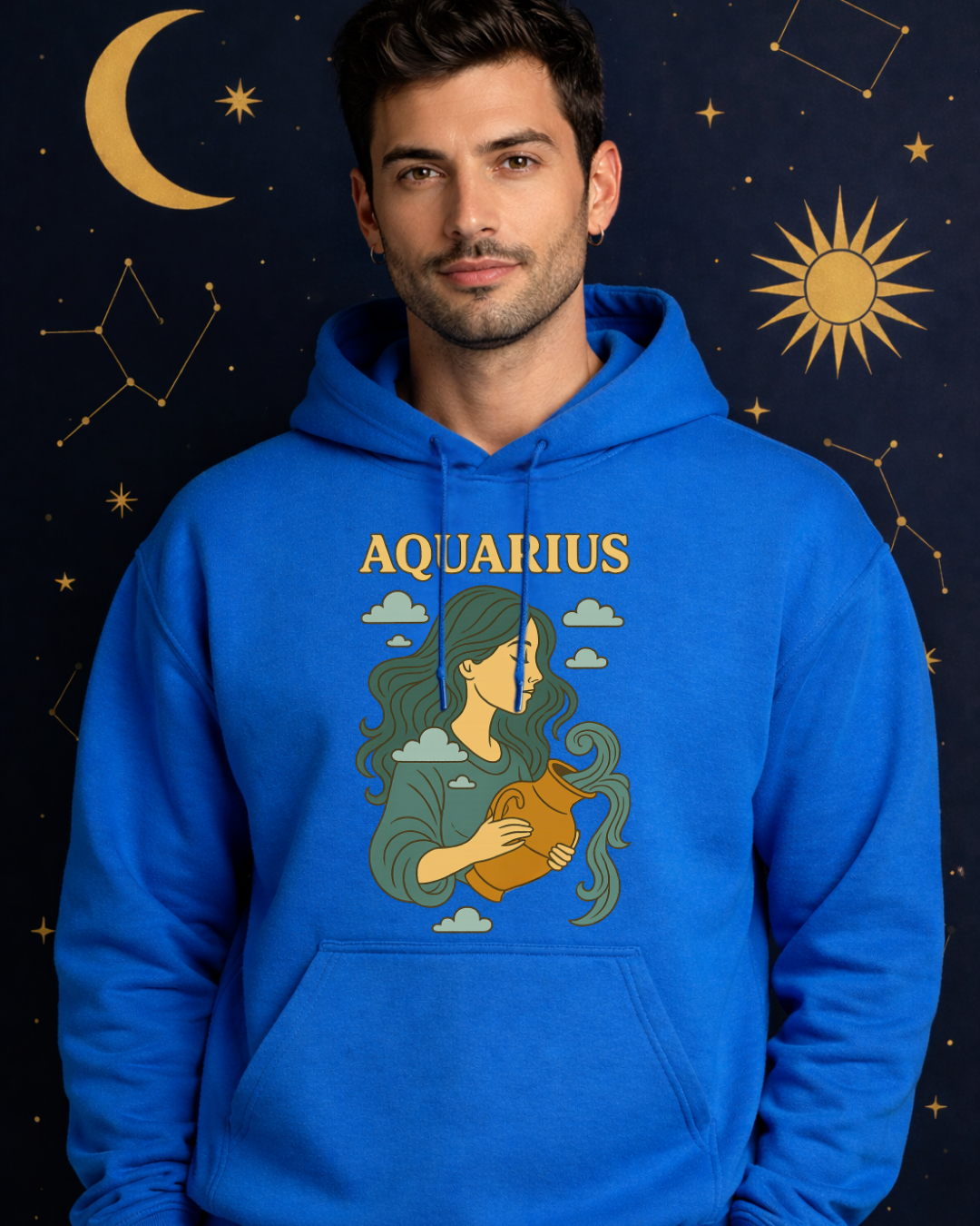 Aquarius Zodiac Hoodie – Vintage Astrology Sweatshirt – Celestial Horoscope Hoodie – Unisex Gildan 18500 Aquarius Gift