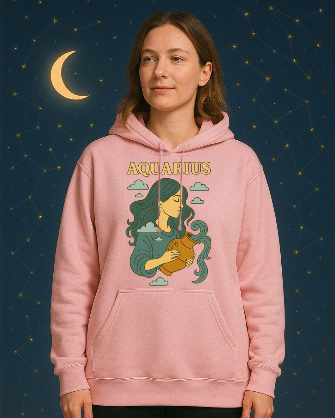Aquarius Zodiac Hoodie – Vintage Astrology Sweatshirt – Celestial Horoscope Hoodie – Unisex Gildan 18500 Aquarius Gift