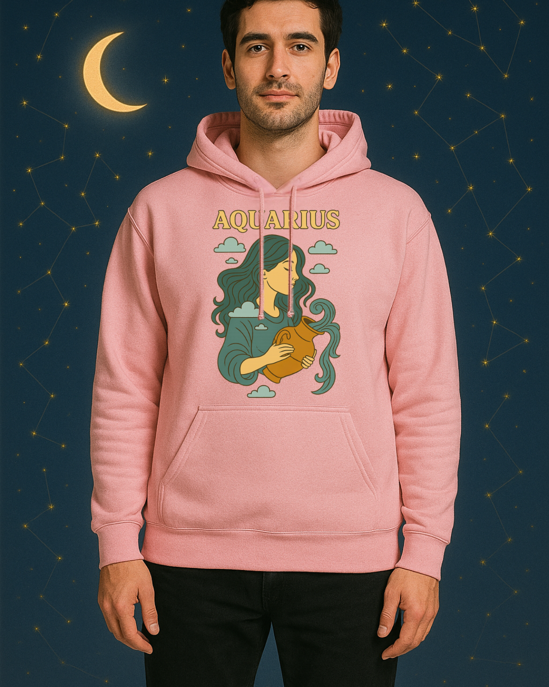 Aquarius Zodiac Hoodie – Vintage Astrology Sweatshirt – Celestial Horoscope Hoodie – Unisex Gildan 18500 Aquarius Gift