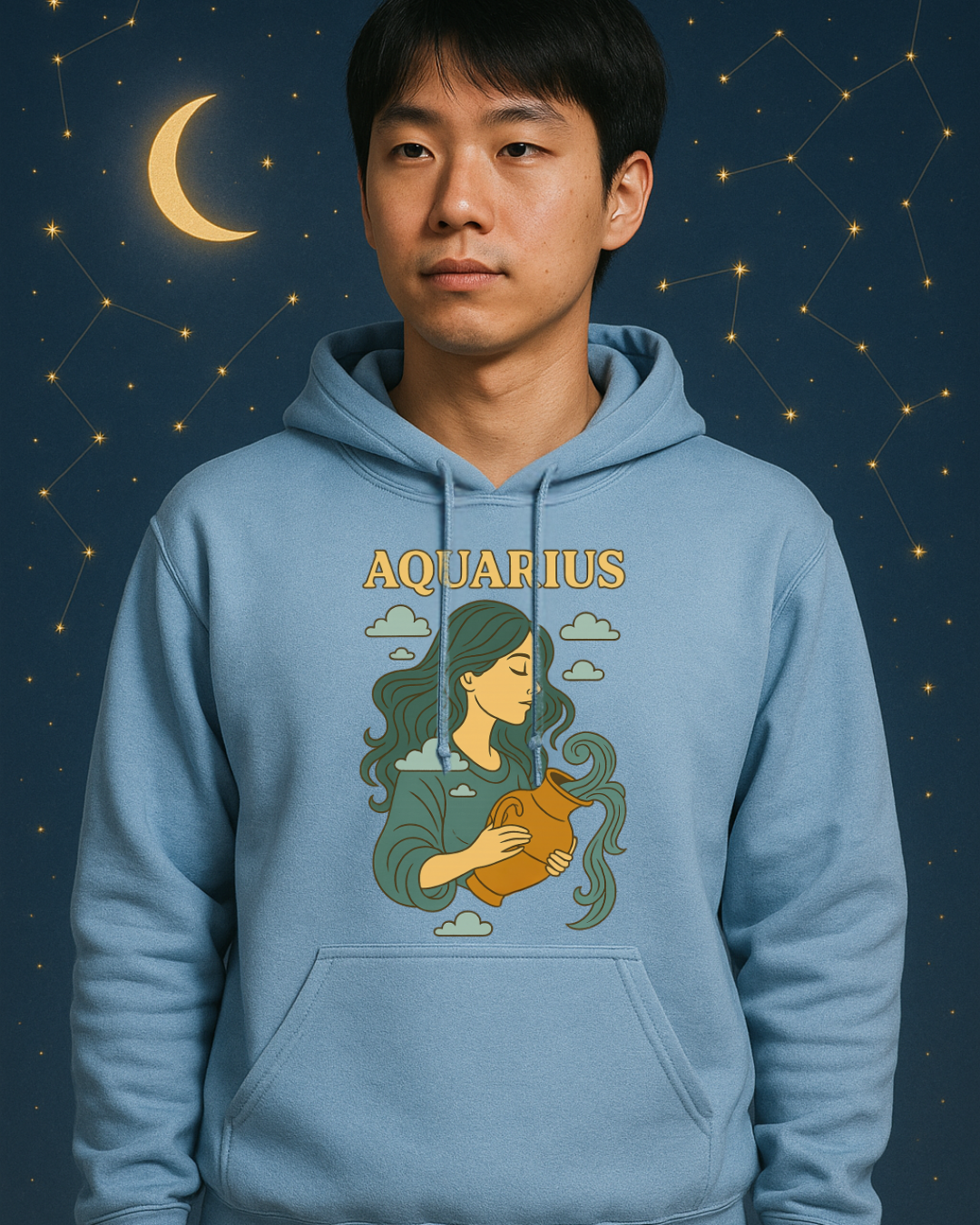 Aquarius Zodiac Hoodie – Vintage Astrology Sweatshirt – Celestial Horoscope Hoodie – Unisex Gildan 18500 Aquarius Gift