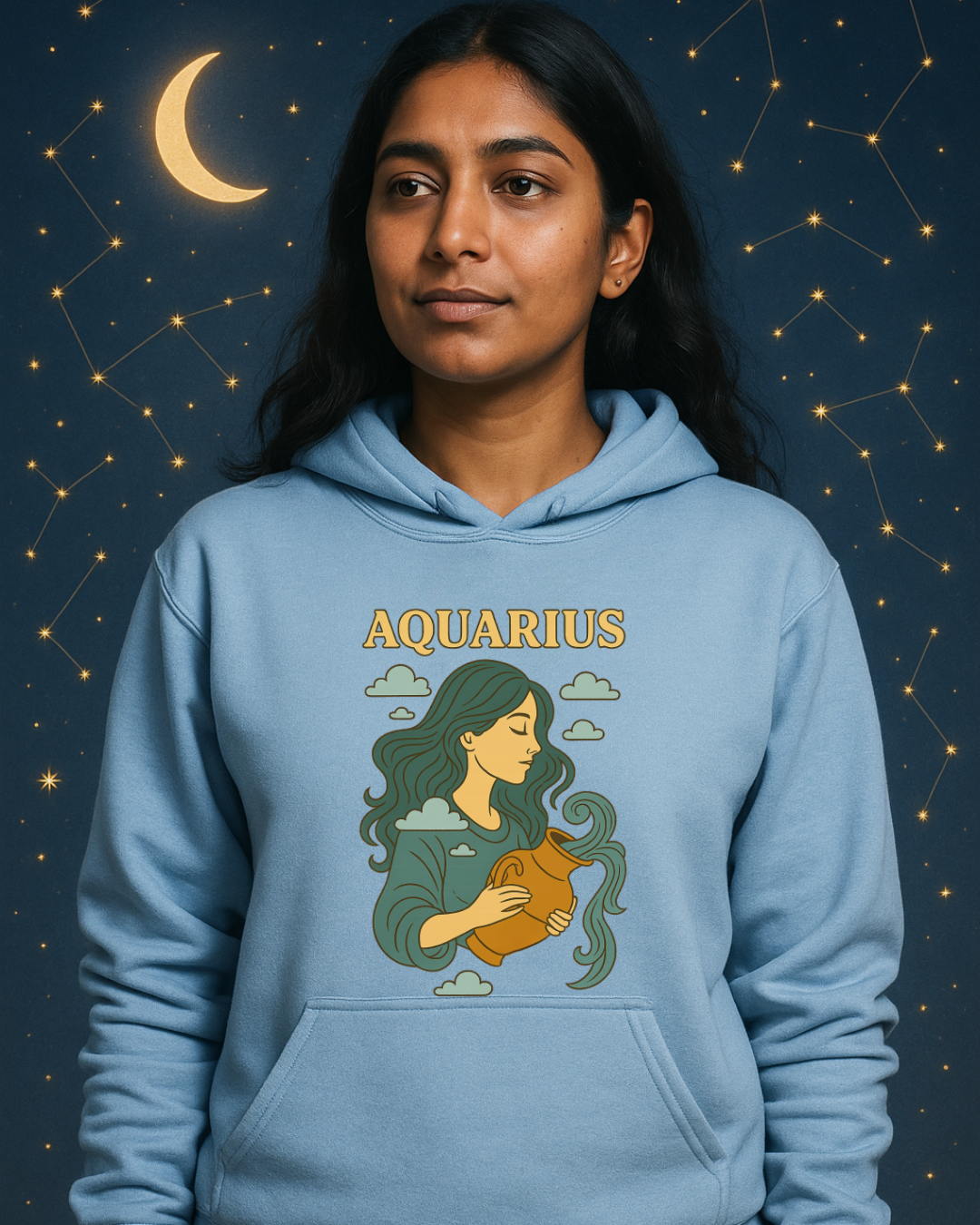 Aquarius Zodiac Hoodie – Vintage Astrology Sweatshirt – Celestial Horoscope Hoodie – Unisex Gildan 18500 Aquarius Gift