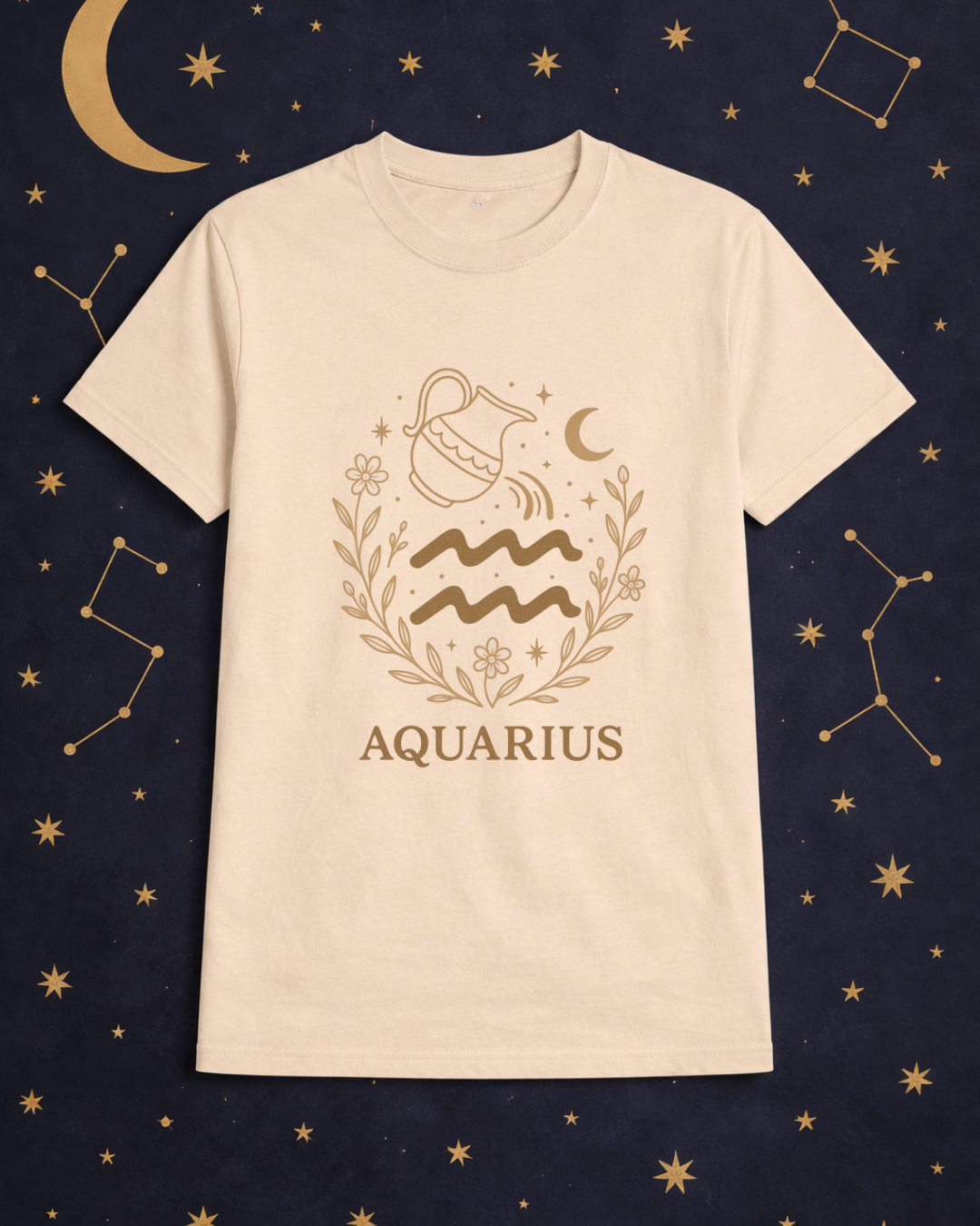 Aquarius Zodiac T-Shirt – Vintage Astrology Graphic Tee – Aquarius Horoscope Shirt – Celestial Zodiac Apparel – Gildan 64000 Softstyle