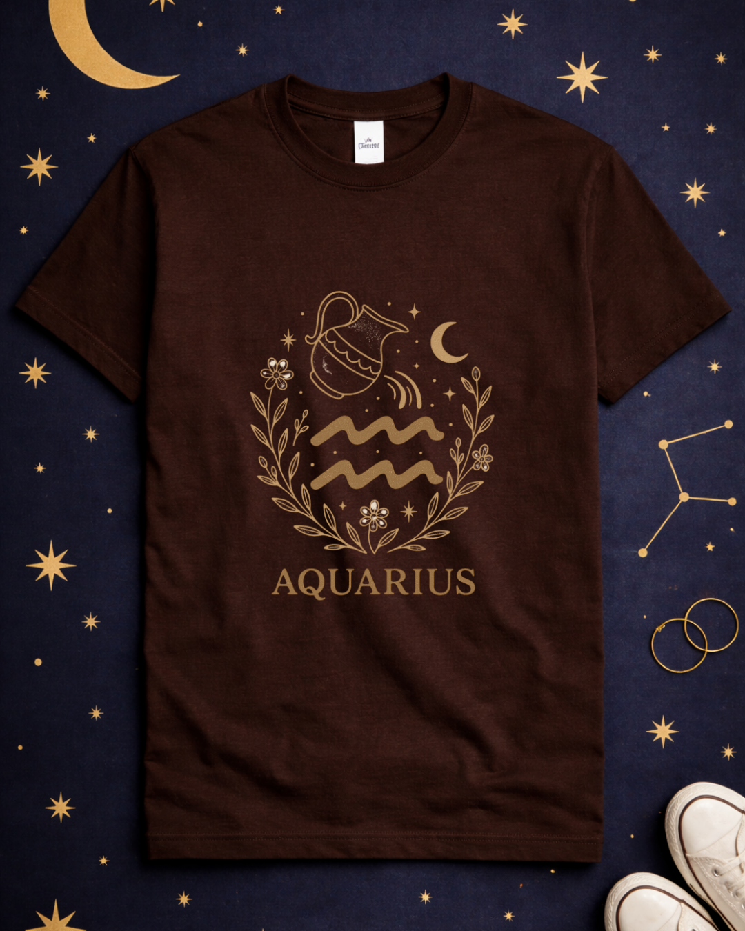 Aquarius Zodiac T-Shirt – Vintage Astrology Graphic Tee – Aquarius Horoscope Shirt – Celestial Zodiac Apparel – Gildan 64000 Softstyle