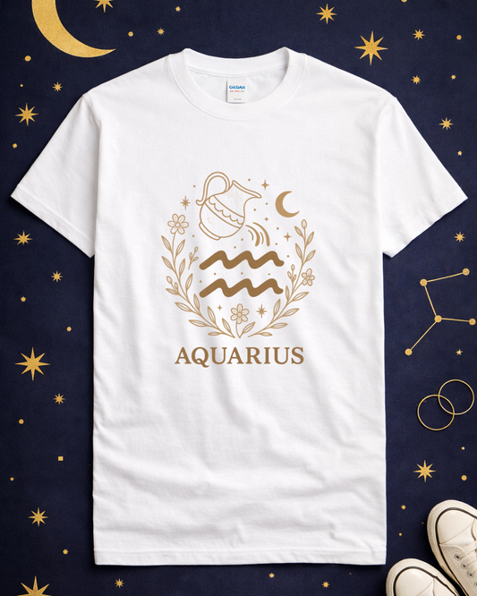 Aquarius Zodiac T-Shirt – Vintage Astrology Graphic Tee – Aquarius Horoscope Shirt – Celestial Zodiac Apparel – Gildan 64000 Softstyle