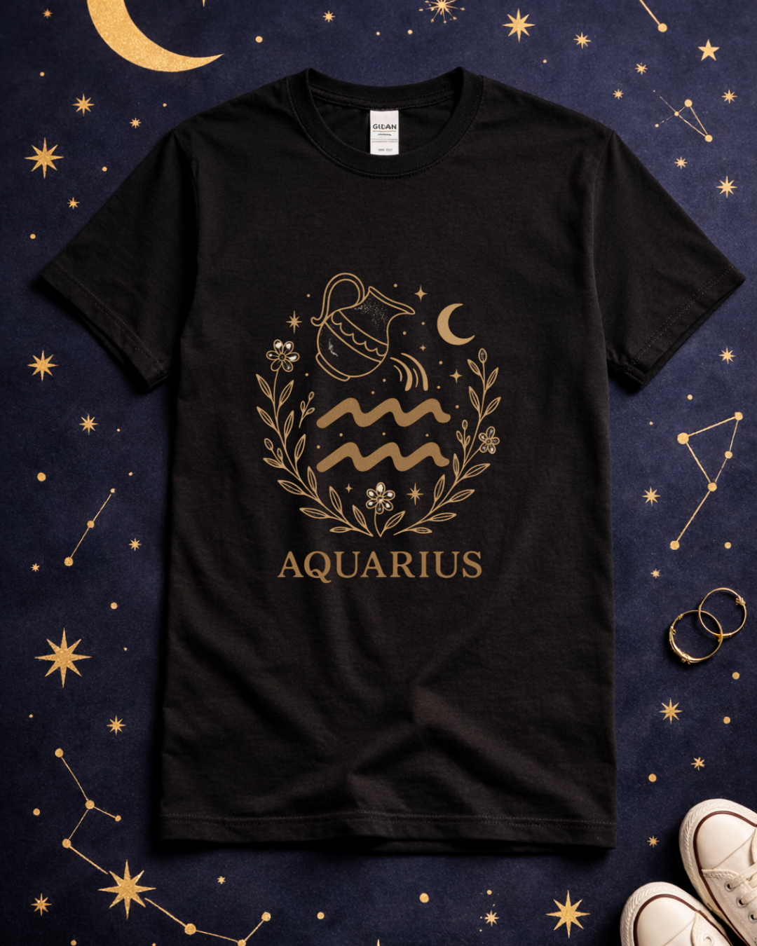 Aquarius Zodiac T-Shirt – Vintage Astrology Graphic Tee – Aquarius Horoscope Shirt – Celestial Zodiac Apparel – Gildan 64000 Softstyle