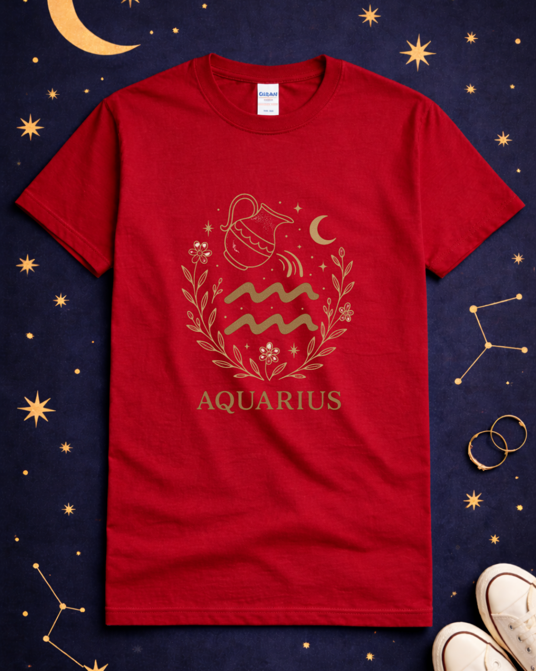 Aquarius Zodiac T-Shirt – Vintage Astrology Graphic Tee – Aquarius Horoscope Shirt – Celestial Zodiac Apparel – Gildan 64000 Softstyle