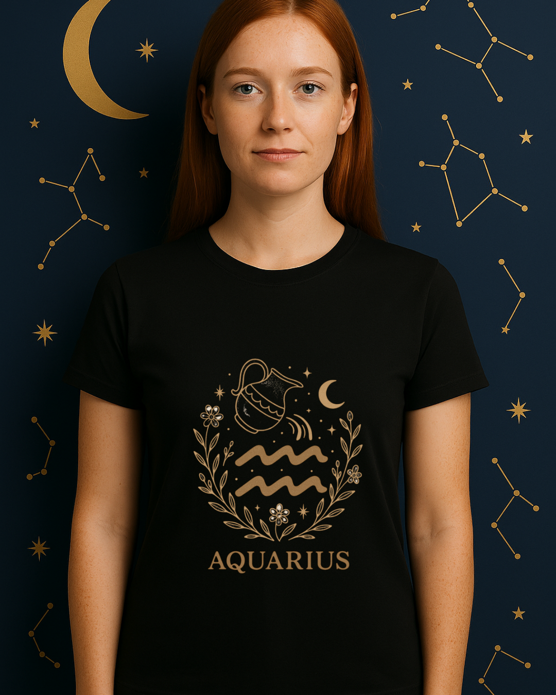 Aquarius Zodiac T-Shirt – Vintage Astrology Graphic Tee – Aquarius Horoscope Shirt – Celestial Zodiac Apparel – Gildan 64000 Softstyle
