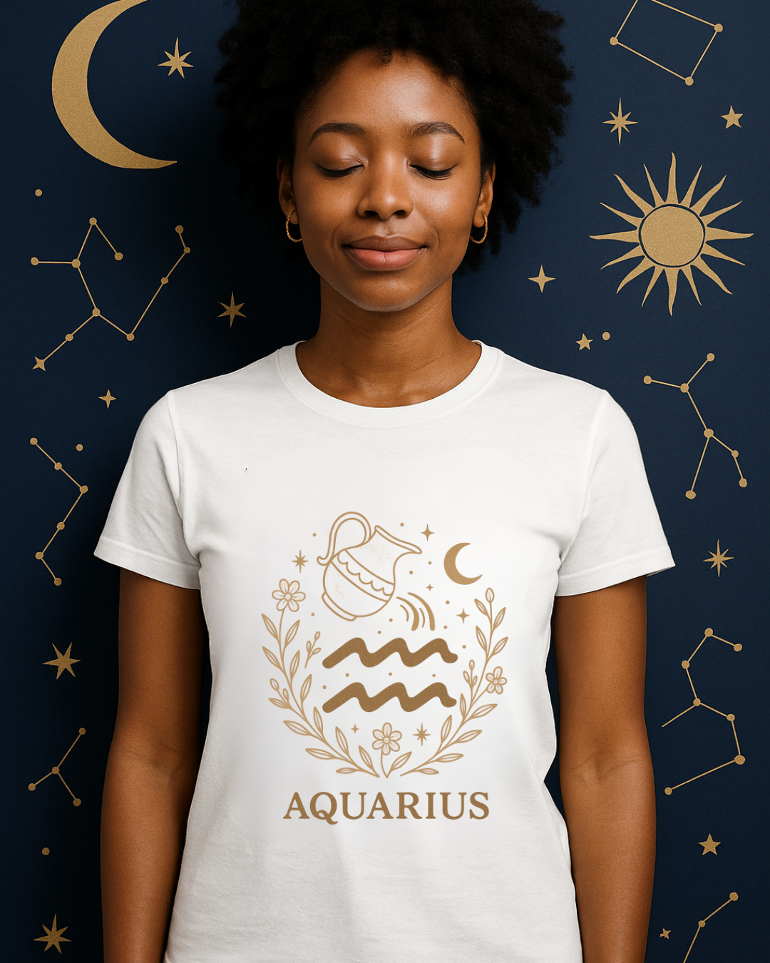 Aquarius Zodiac T-Shirt – Vintage Astrology Graphic Tee – Aquarius Horoscope Shirt – Celestial Zodiac Apparel – Gildan 64000 Softstyle