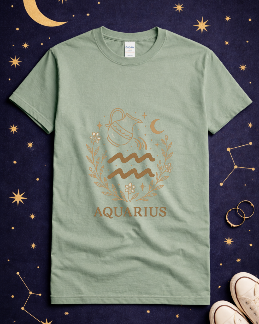 Aquarius Zodiac T-Shirt – Vintage Astrology Graphic Tee – Aquarius Horoscope Shirt – Celestial Zodiac Apparel – Gildan 64000 Softstyle
