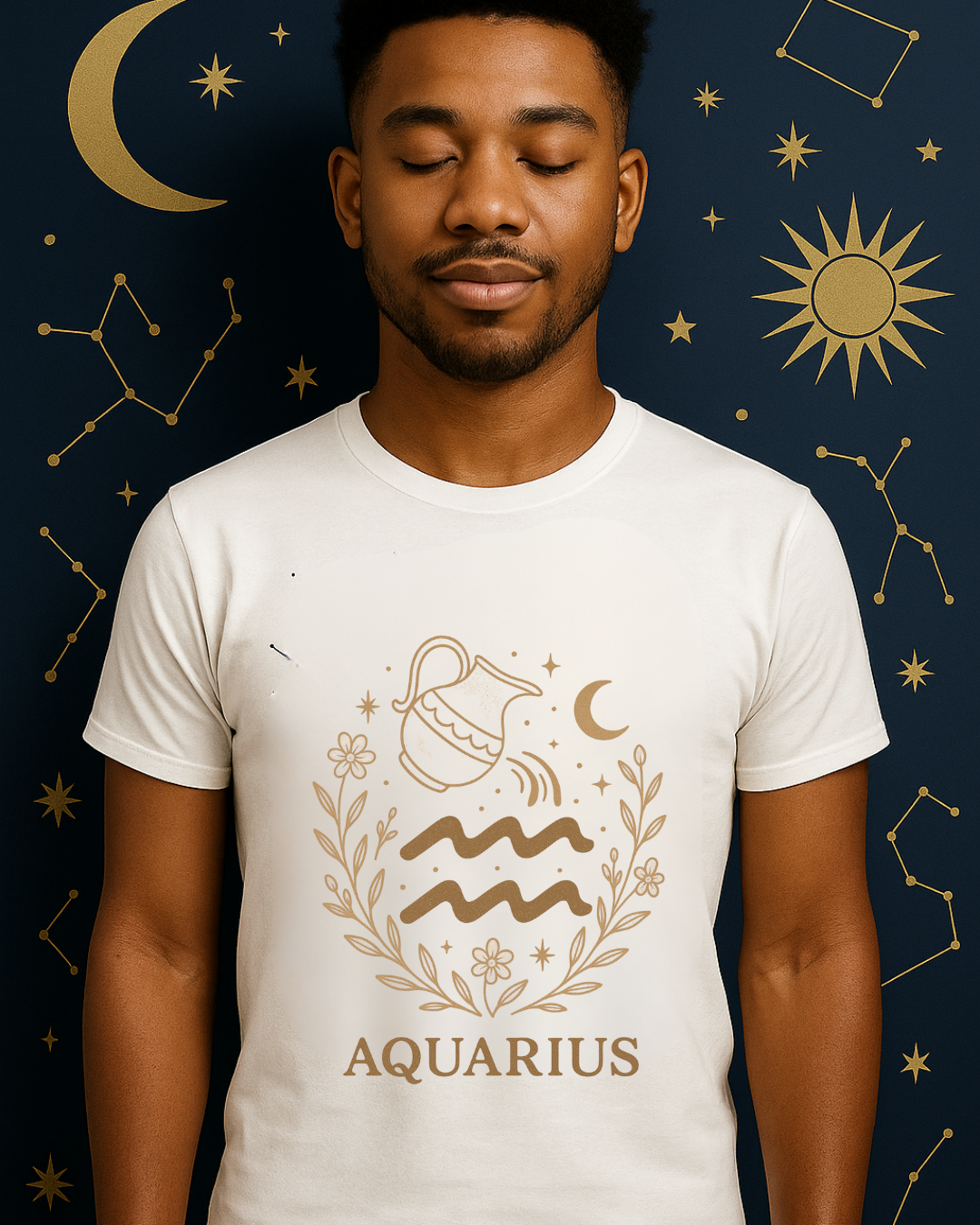 Aquarius Zodiac T-Shirt – Vintage Astrology Graphic Tee – Aquarius Horoscope Shirt – Celestial Zodiac Apparel – Gildan 64000 Softstyle
