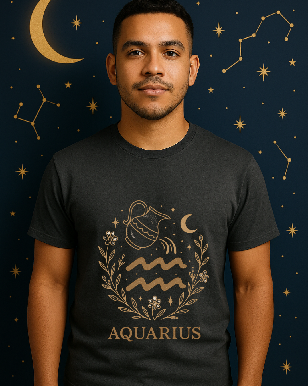 Aquarius Zodiac T-Shirt – Vintage Astrology Graphic Tee – Aquarius Horoscope Shirt – Celestial Zodiac Apparel – Gildan 64000 Softstyle
