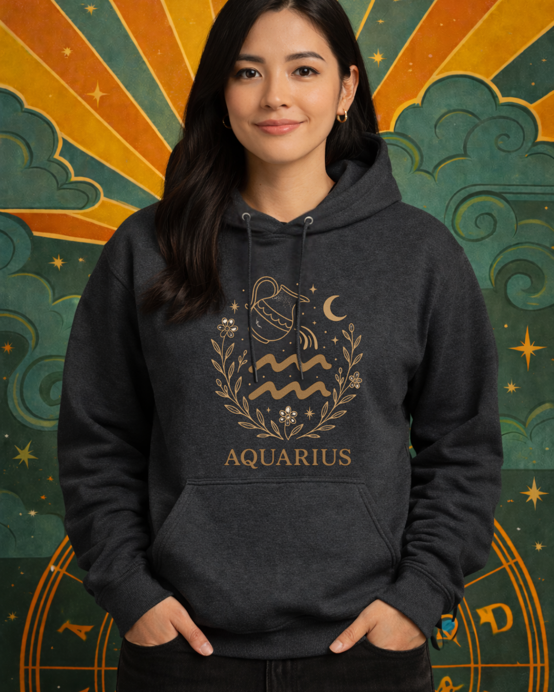 Aquarius Zodiac Hoodie – Astrology Aquarius Sweatshirt | Gildan 18500 Celestial Zodiac Hoodie