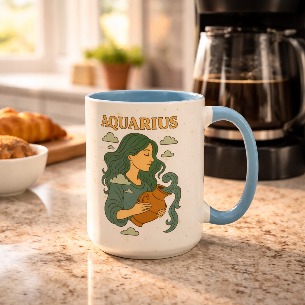 Aquarius Zodiac Mug – Astrology Coffee Mug, Celestial Aquarius Gift, Zodiac Accent Mug for Astrology Lovers