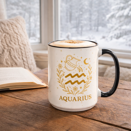 Aquarius Zodiac Mug – Astrology Coffee Mug, Celestial Aquarius Gift, Zodiac Accent Mug for Astrology Lovers