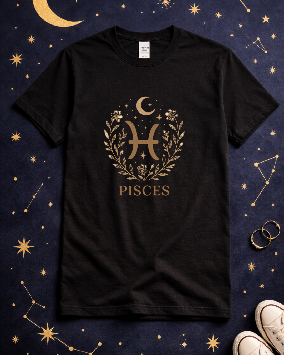 Pisces Zodiac T-Shirt – Minimalist Astrology Shirt, Pisces Symbol Tee, Celestial Horoscope Graphic Tee, Unisex Zodiac Gift