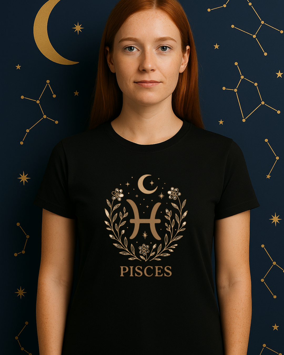 Pisces Zodiac T-Shirt – Minimalist Astrology Shirt, Pisces Symbol Tee, Celestial Horoscope Graphic Tee, Unisex Zodiac Gift
