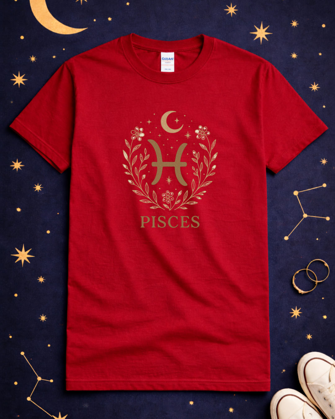 Pisces Zodiac T-Shirt – Minimalist Astrology Shirt, Pisces Symbol Tee, Celestial Horoscope Graphic Tee, Unisex Zodiac Gift