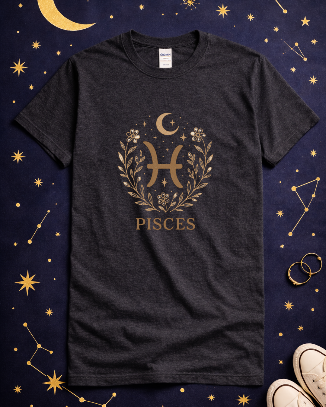 Pisces Zodiac T-Shirt – Minimalist Astrology Shirt, Pisces Symbol Tee, Celestial Horoscope Graphic Tee, Unisex Zodiac Gift