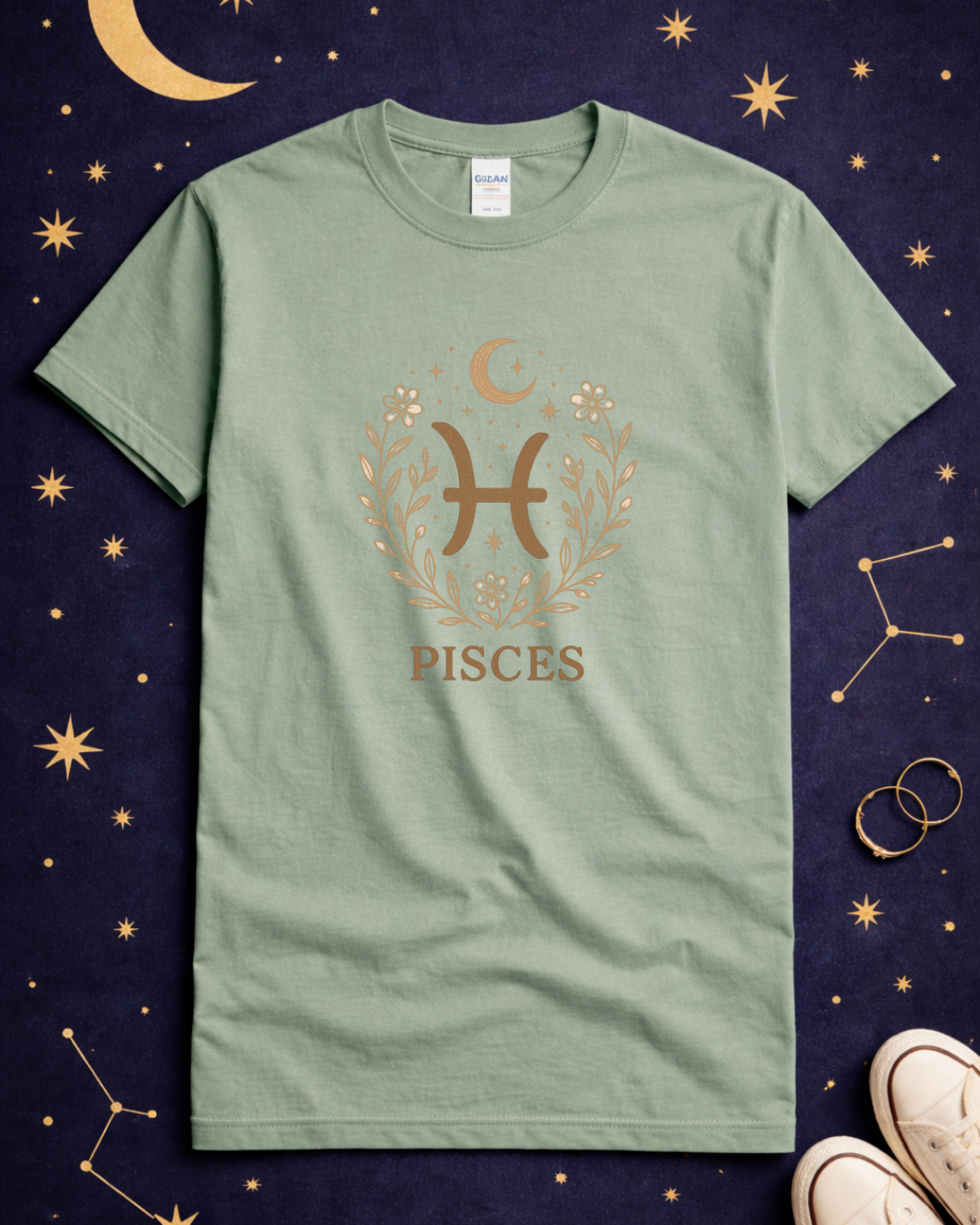 Pisces Zodiac T-Shirt – Minimalist Astrology Shirt, Pisces Symbol Tee, Celestial Horoscope Graphic Tee, Unisex Zodiac Gift
