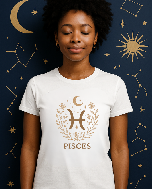 Pisces Zodiac T-Shirt – Minimalist Astrology Shirt, Pisces Symbol Tee, Celestial Horoscope Graphic Tee, Unisex Zodiac Gift