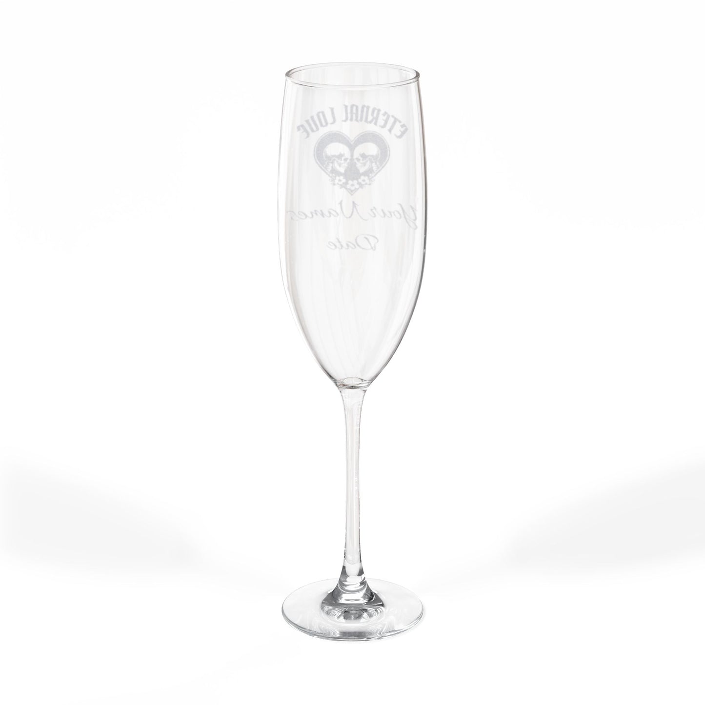 Personalized Gothic Champagne Glass – Eternal Love Engraved Flute with Custom Names & Date