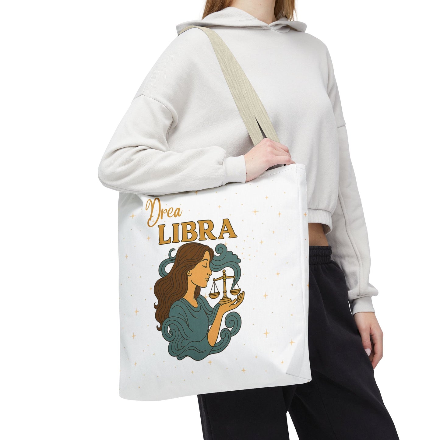 Personalized Libra Zodiac Tote Bag – Custom Name, 3 Sizes (13x13, 16x16, 18x18) – Boho Celestial Reusable Bag