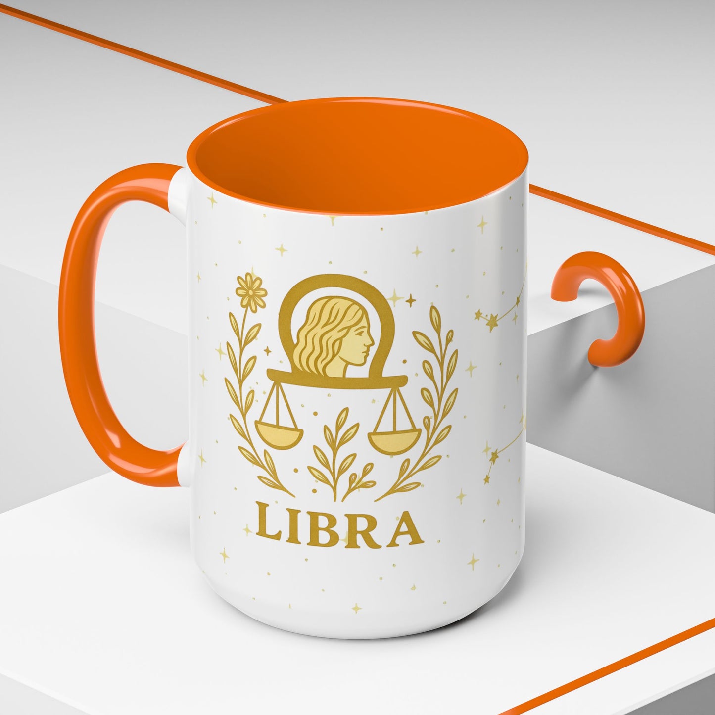 Libra Zodiac 15oz Ceramic Mug – Teal Handle Astrology Coffee Cup for Air Signs