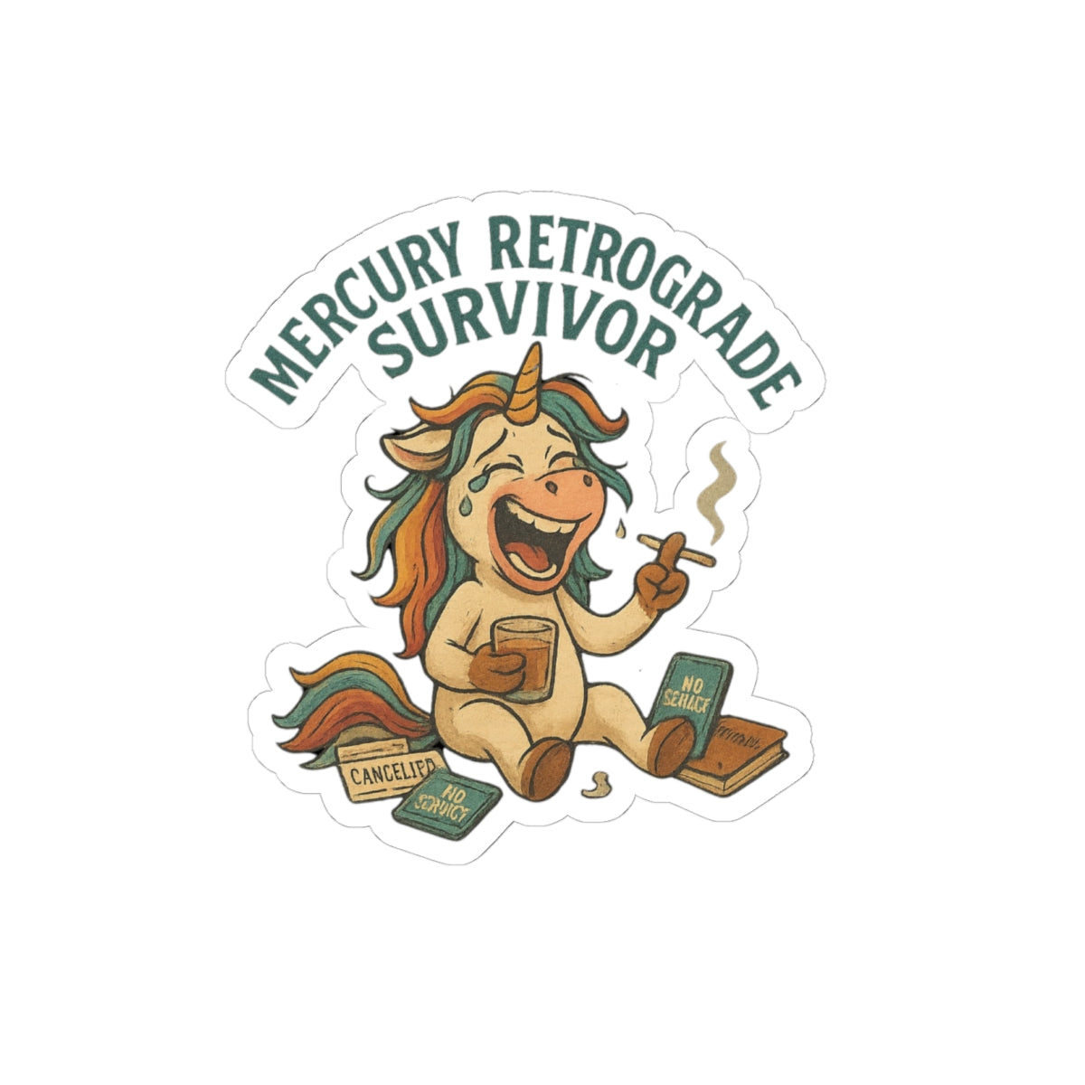 Mercury Retrograde Survivor Sticker – Funny Astrology Kiss Cut Vinyl Decal – Zodiac Laptop Water Bottle Sticker